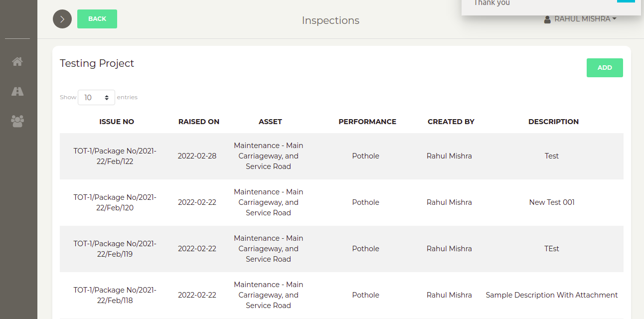 Contractor’s performance evaluation process and scorecard mechanism