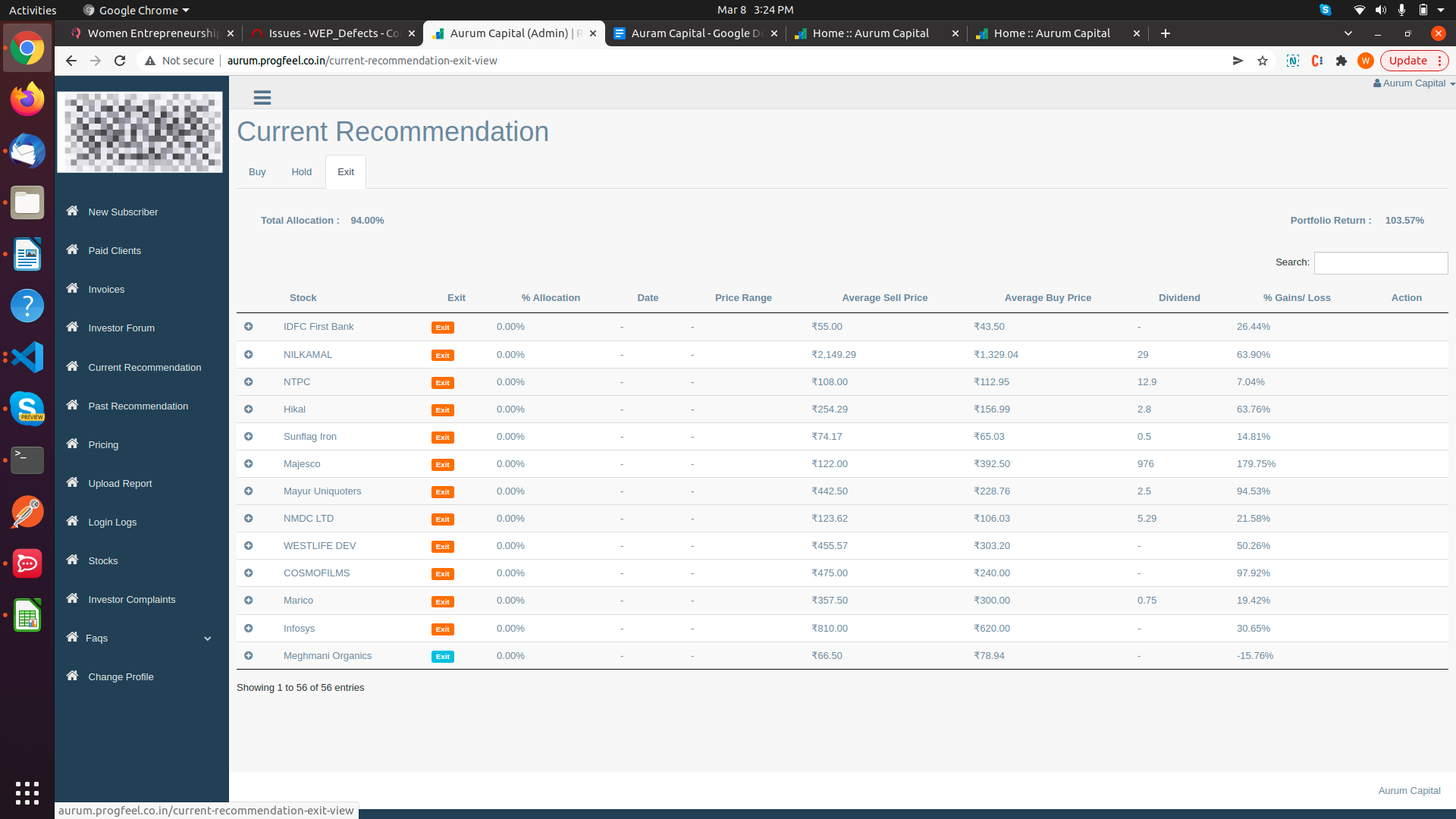 Sample Portfolio and Current recommendation Management System